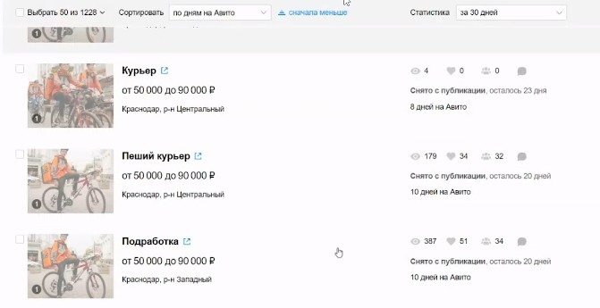 Примеры объявлений в Авито
